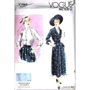 Vogue V1863 Misses 6 to 14 Circa 1949 Blouse Top and Skirt UNCUT Sewing Pattern